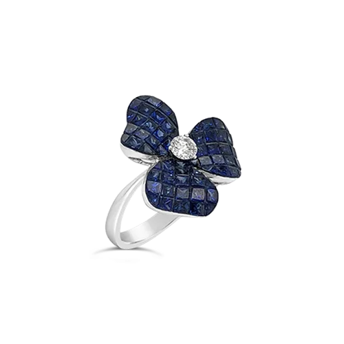 Sapphire & Diamond Flower Ring