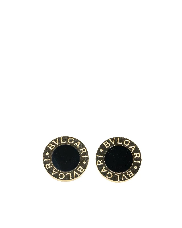 18K Gold Onyx Stud Earrings with Push Back Closure