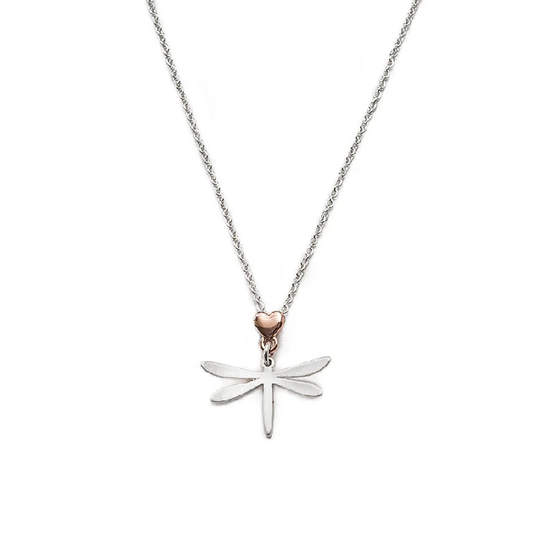 Pom Silver Plated Dragonfly Necklace with Heart