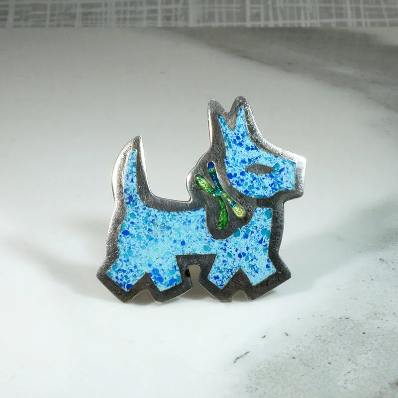 Sassy Blue Scotty Sterling & Enamel Brooch