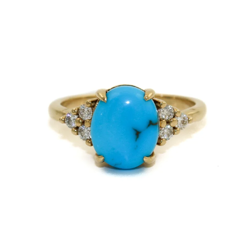 Oval Egyptian Turquoise x Diamond Engagement Ring