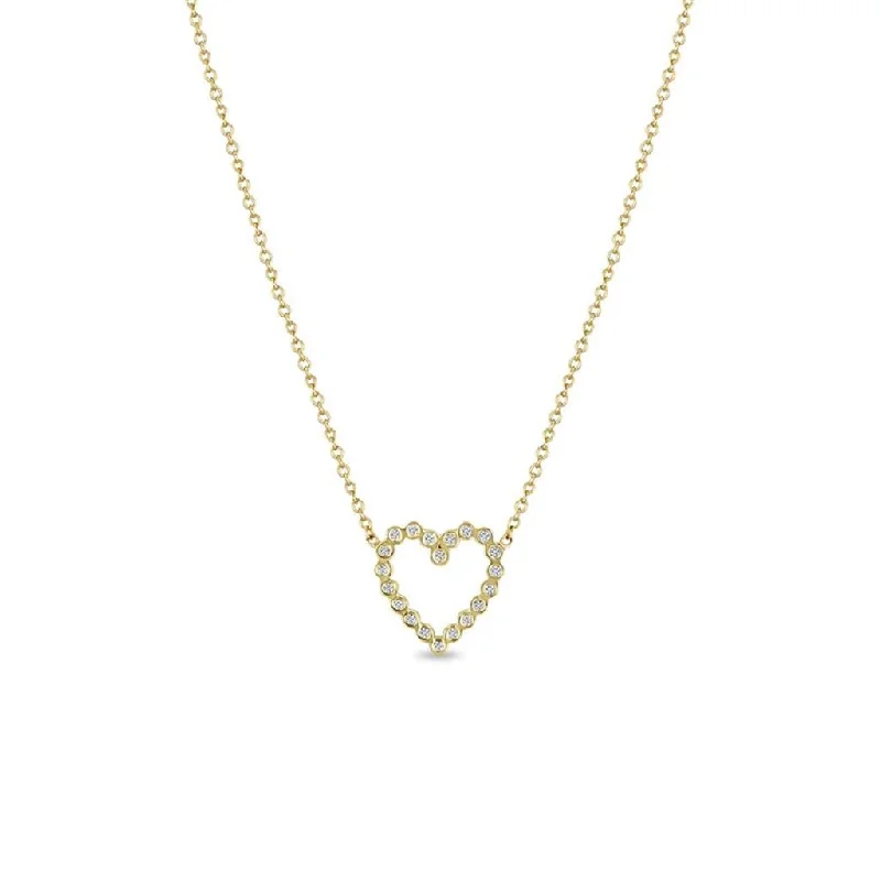 Zoe Chicco 14k Yellow Gold Diamond Small Open Heart Necklace