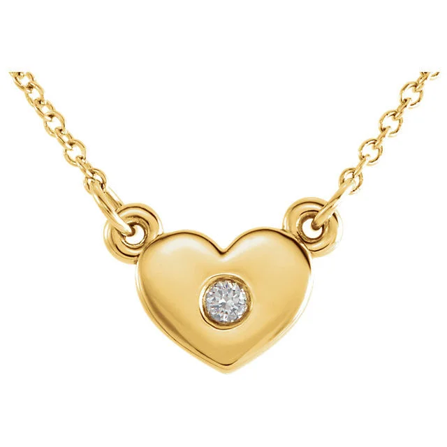 14k Gold .03 CTW Diamond Petite Heart Pendant 16" Necklace