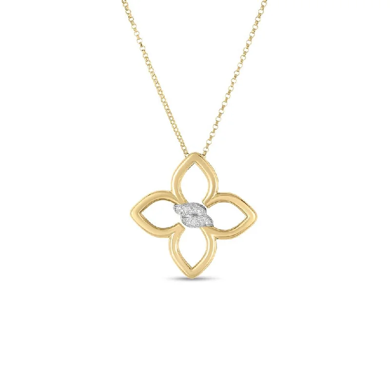 Roberto Coin 18k Yellow/White Gold Cialoma Medium Diamond Flower Necklace