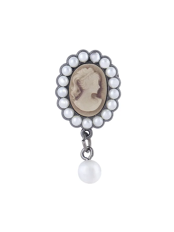 Vintage Lady Cameo Pearl Brooch Pin