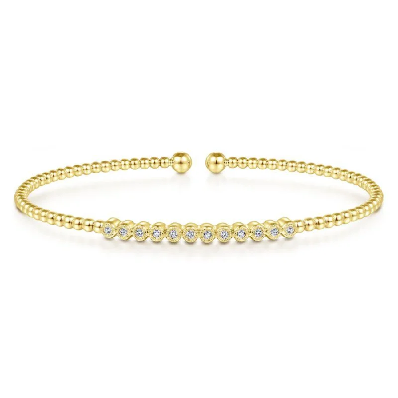 Gabriel & Co. - BG4118-62Y45JJ - 14K Yellow Gold Bujukan Bead Cuff Bracelet with Bezel Set Diamond Stations