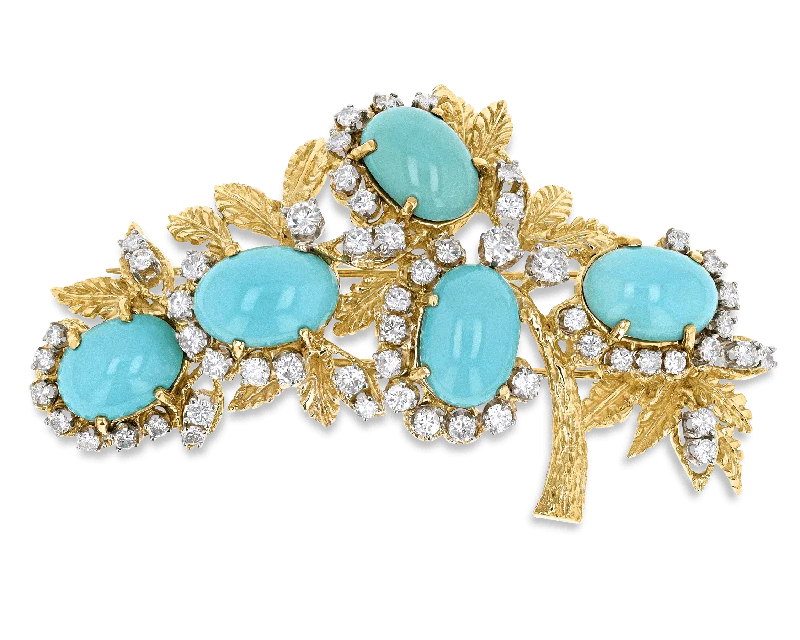 Turquoise and Diamond Brooch