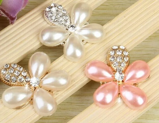 Gold / Silver Rhinestone Pearl Brooch Embellishment BR-654