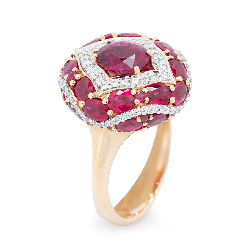 Rubellite Tourmaline, Rubies & Diamonds Cocktail Ring