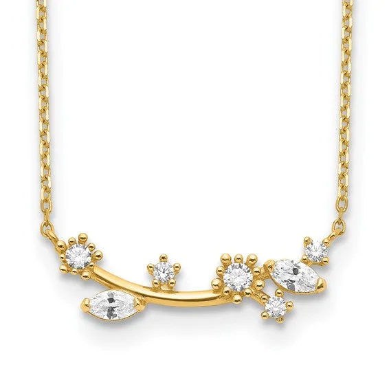 14k Yellow Gold Floral CZ Branch Bar 18" Necklace