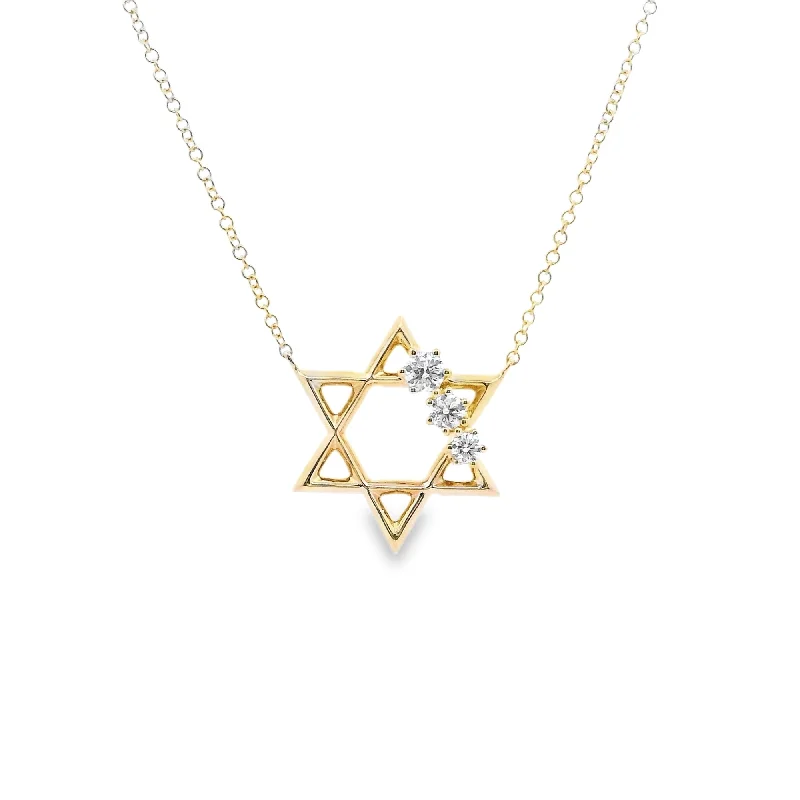 Large 3 Diamond 0.25CT Star of David Necklace