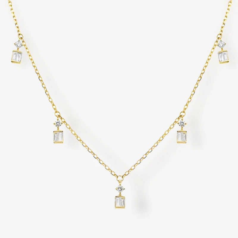 0.40CT Baguette & Round Drops By The Yard Necklace