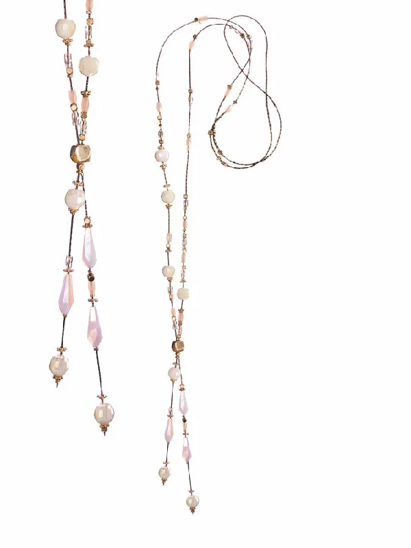 Hot Tomato Lariat Style Fab Bead Collective Necklace with Rose/Nude/Gold Beads