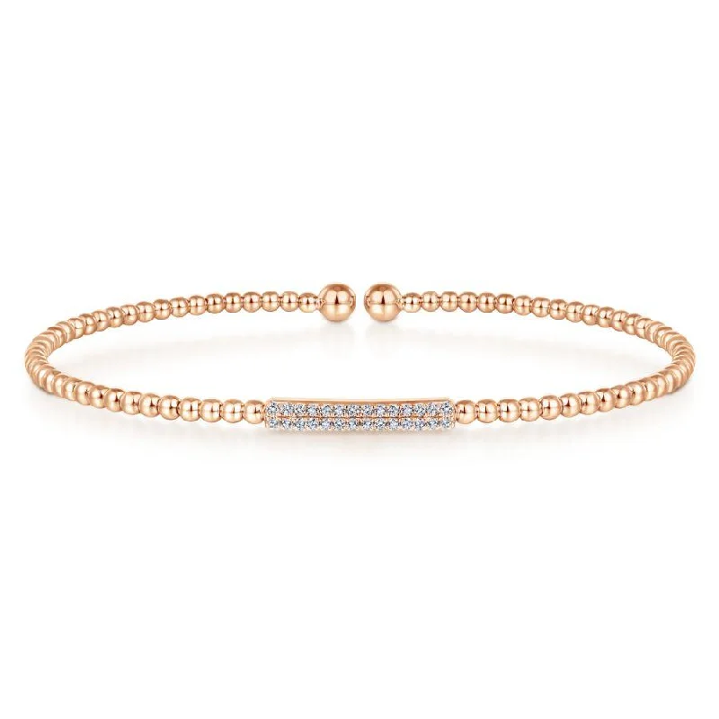 Gabriel & Co. - BG4119-62K45JJ - 14K Rose Gold Bujukan Bead Cuff Bracelet with Diamonds