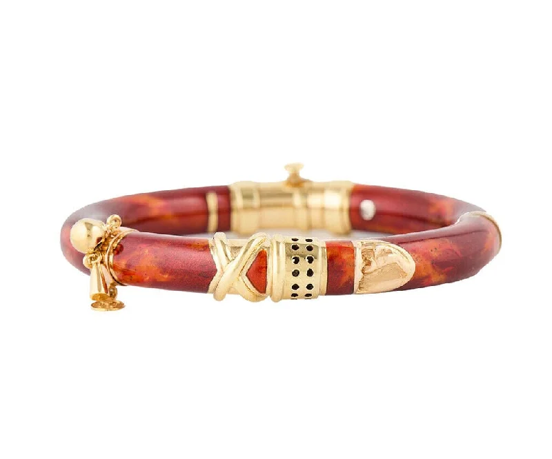 La Nouvelle Bague Red Enamel Charm Bangle Bracelet in 18K