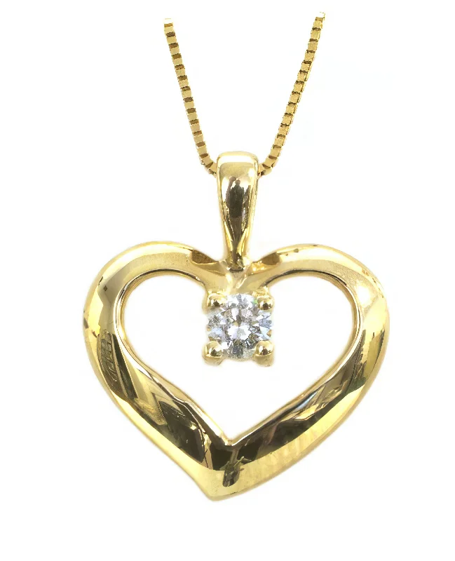 14K Yellow Gold Heart Pendant Necklace with .013 Diamond Center HB00807DI