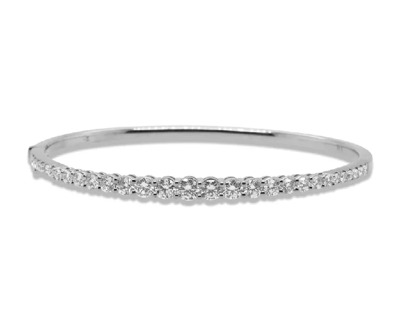 14k White Gold Hinged Bangle With Prong Set Diamond - 2.20cttw