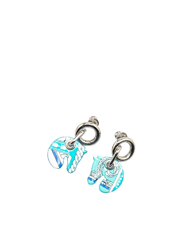 Enamel Push Back Earrings with Silver-Tone Hardware