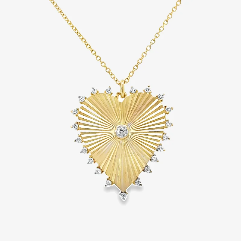 Fluted Diamond Heart Necklace