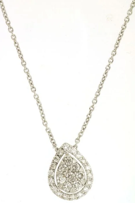 14K White Gold Pear Shaped Diamond Cluster with Halo Pendant Necklace