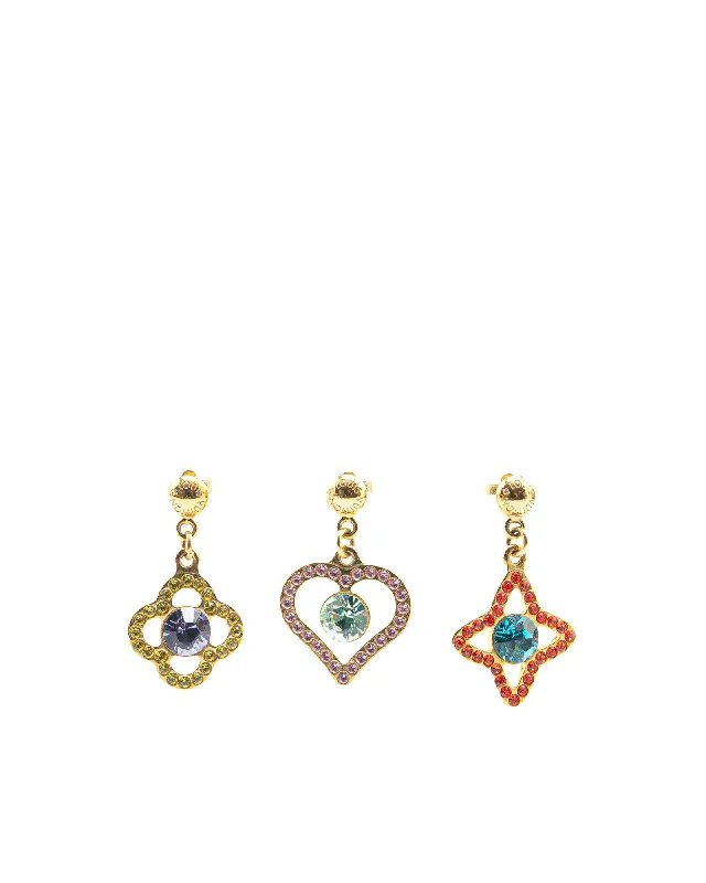 Crystal Eye Candy Fleur Heart Drop Earrings with Rhinestones