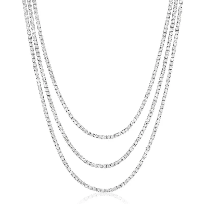 14K White Gold Triple Strand Diamond Necklace by Eloquence W00014645