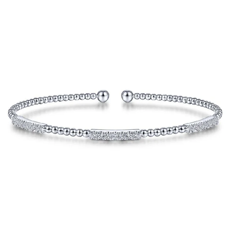 Gabriel & Co. - BG4217-62W45JJ - 14K White Gold Bujukan Bead Cuff Bracelet with Diamond Pavâ€š Stations