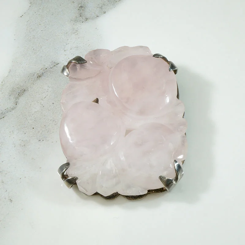 Carved Peaches Rose Quartz Brooch