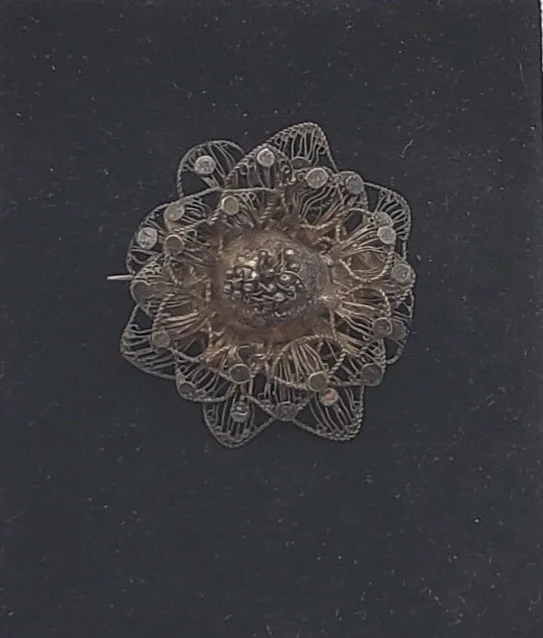 Vintage Sterling Silver Filigree Flower Brooch