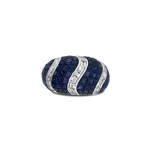 Sapphire & Diamond Swirl Ring