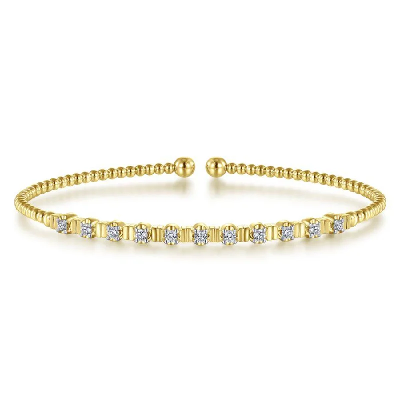 Gabriel & Co. - BG4228-62Y45JJ - 14K Yellow Gold Bujukan Bead Cuff Bracelet with Diamond Stations