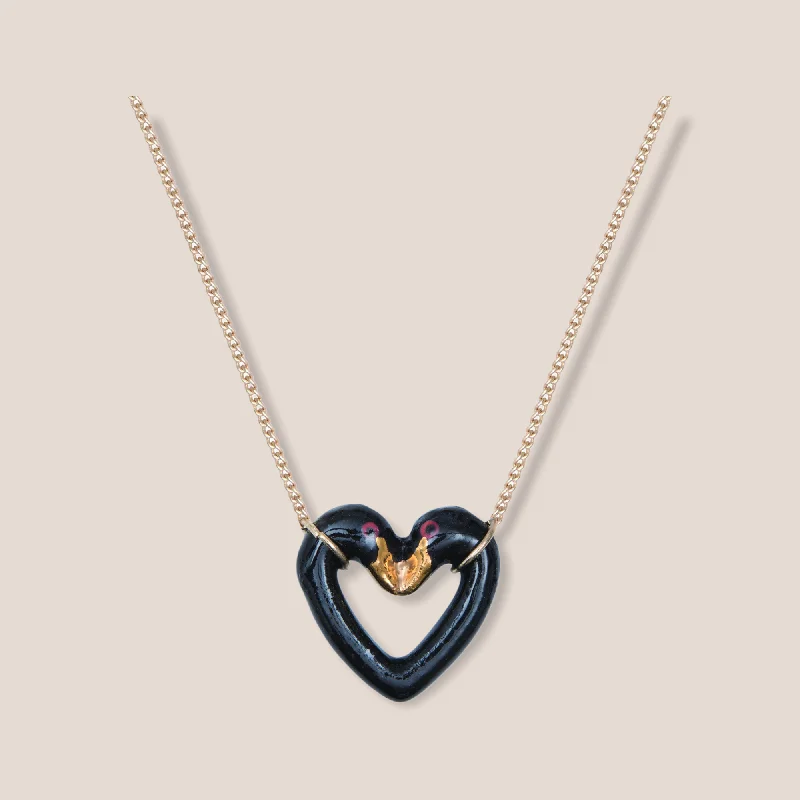 Black Swan Heart Pendant Necklace  by And Mary