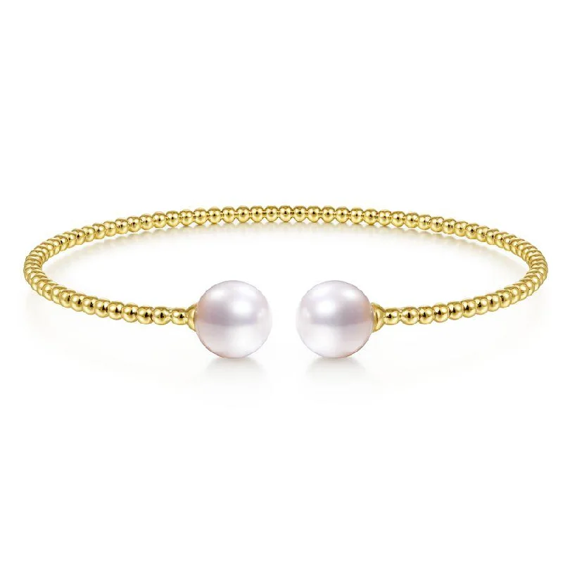 Gabriel & Co. - BG4475-62Y4JPL - 14K Yellow Gold Bujukan Bead Split Cuff Bracelet with Cultured Pearls