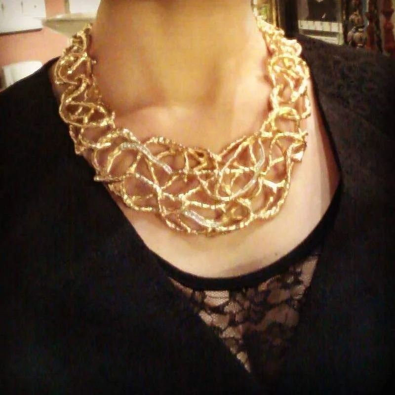 Vintage Elizabeth Taylor Treasured Vine Gold Statement Necklace for Avon