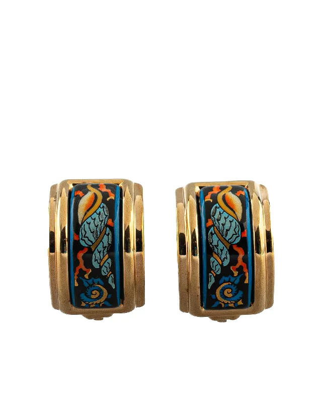 Enamel Cloisonne Clip-On Earrings with Gold-Plated Hardware