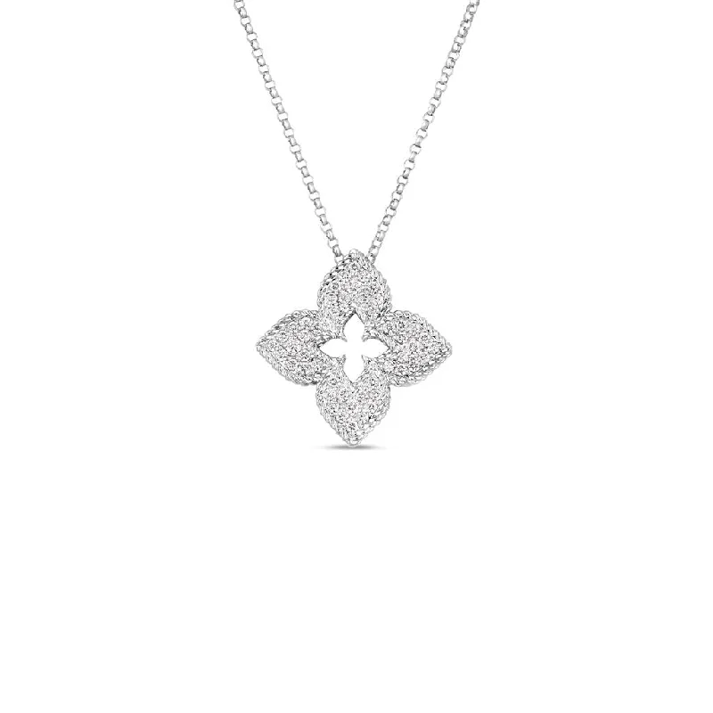 Roberto Coin 18k White Gold Diamond Venetian Princess Medium Pave Flower Necklace