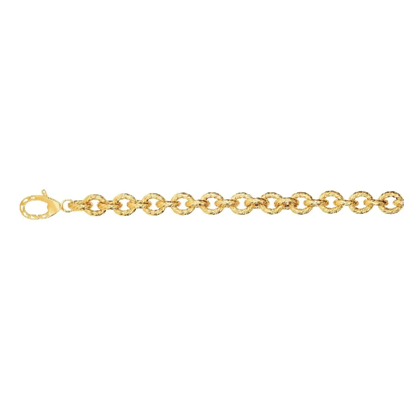 14kt 8" Yellow Gold Shiny+Rope Textured Oval Link Fancy Bracelet with Lobster Clasp BRC1641-08