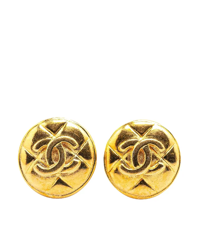 Gold Plated Quilted Clip-On Round Earrings