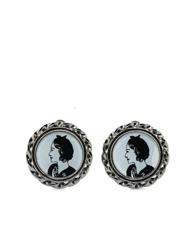 Silver Plated Profile Clip-On Earrings with Enamel Details