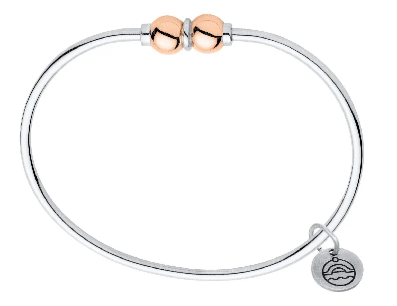 Sterling Silver Cape Cod Bracelet with 2 14K Rose Gold Beads 7 inch