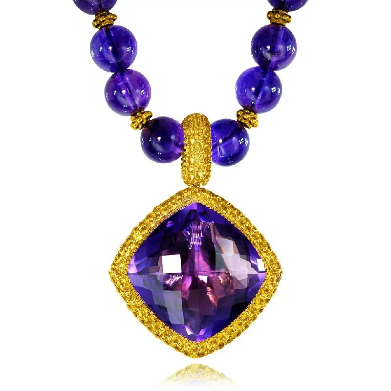 Gold Royal Pendant/Necklace with Amethyst & Sapphires