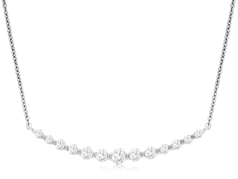 14K White Gold Curved Bar Diamond Necklace