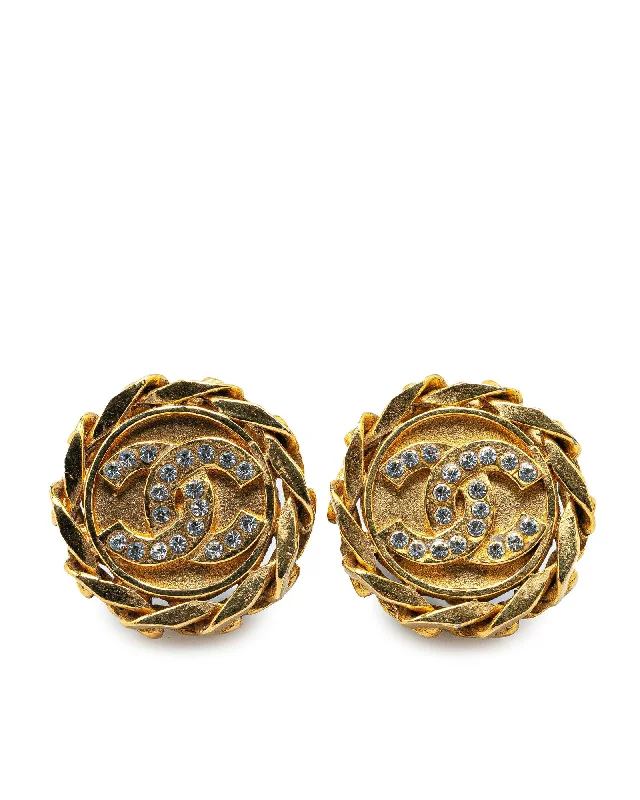 Gold Plated Rhinestone Clip On Earrings