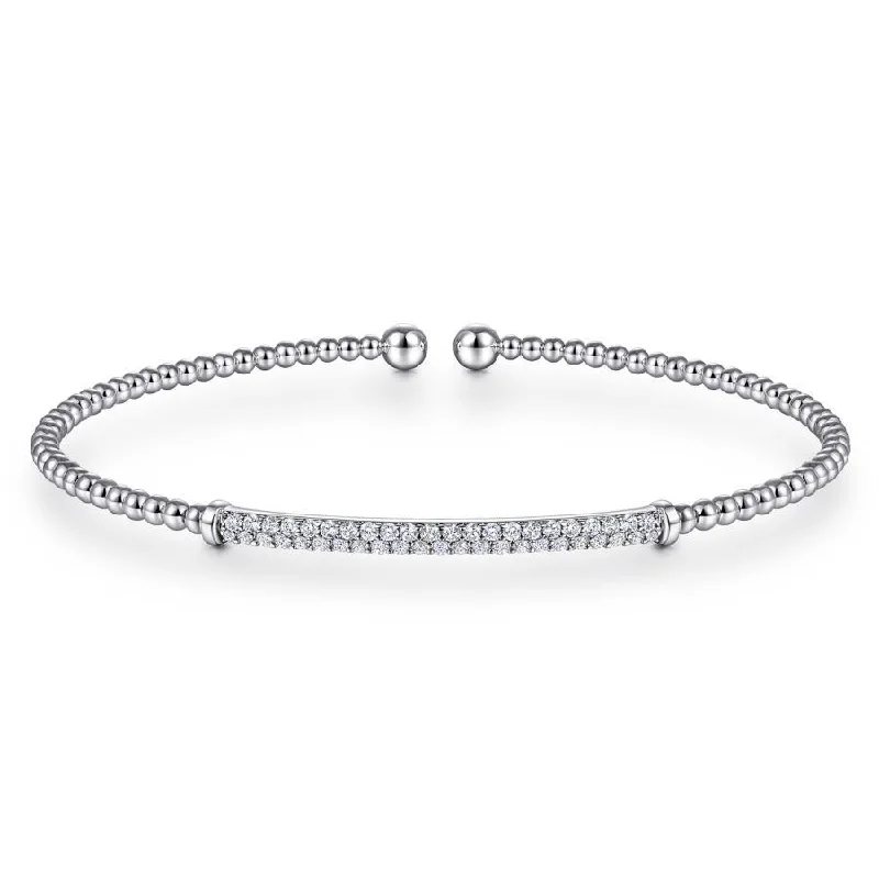 Gabriel & Co. - BG4262-62W45JJ - 14K White Gold Bujukan Split Cuff Bracelet with Diamond Pavâ€š Bar