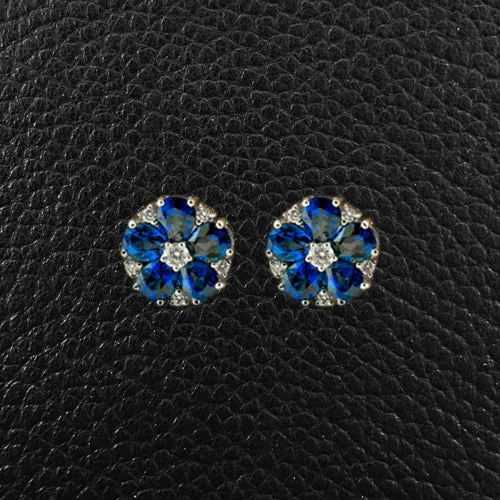 Sapphire & Diamond Flower Earrings