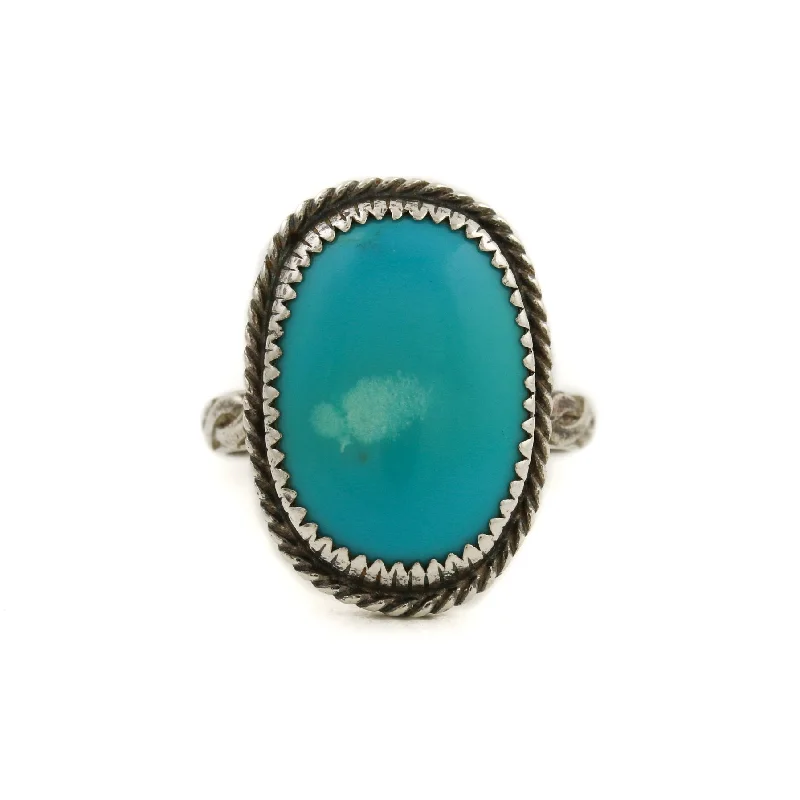 Oval 1970's Rope-Banded x Blue Ridge Turquoise Navajo Ring