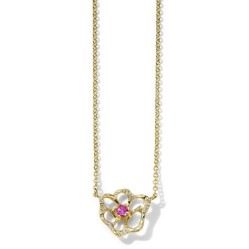 Ippolita 18k Yellow Gold Small Flora Diamond and Pink Sapphire Necklace