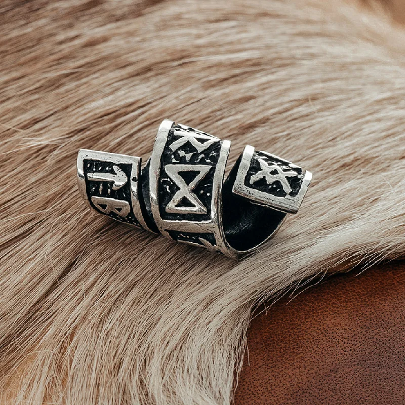 Large Beard Ring, Silver with Runes