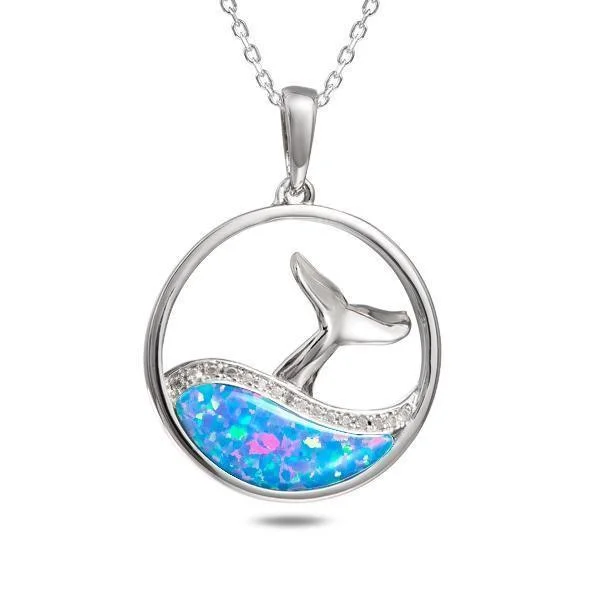 Sterling Silver Opal Whale Wave Pendant Necklace by Alamea