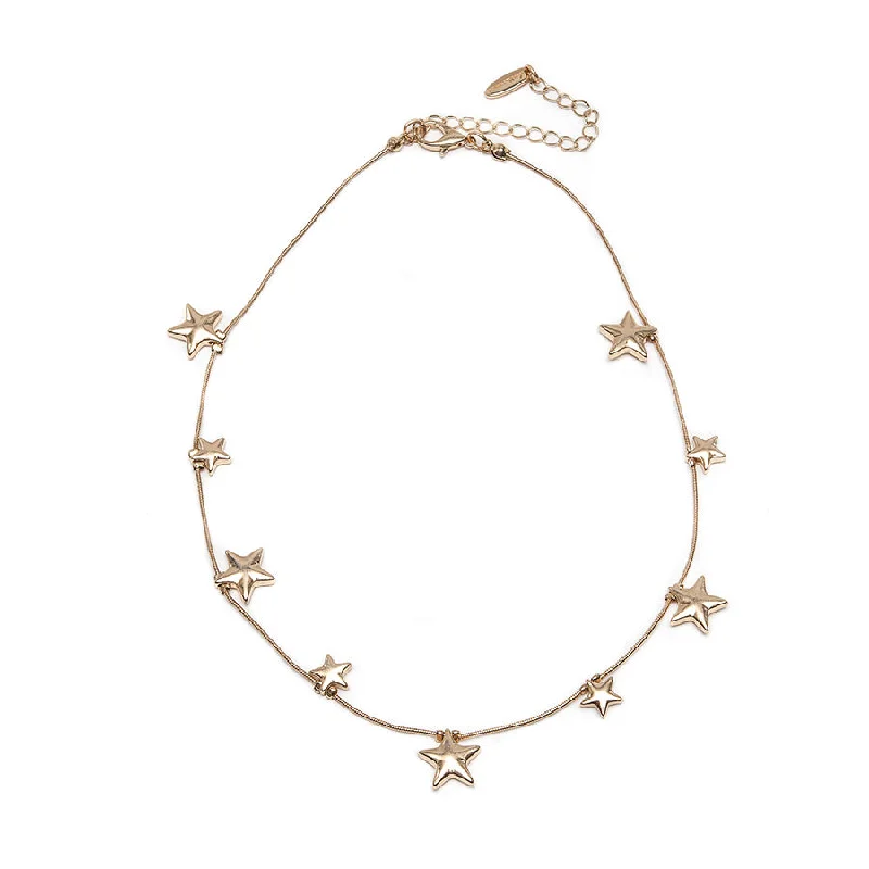 Hot Tomato Stars Stars Stars Necklace in Worn Gold